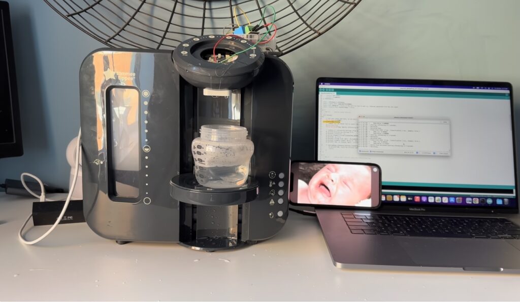 AI automatically preps a bottle when the baby cries