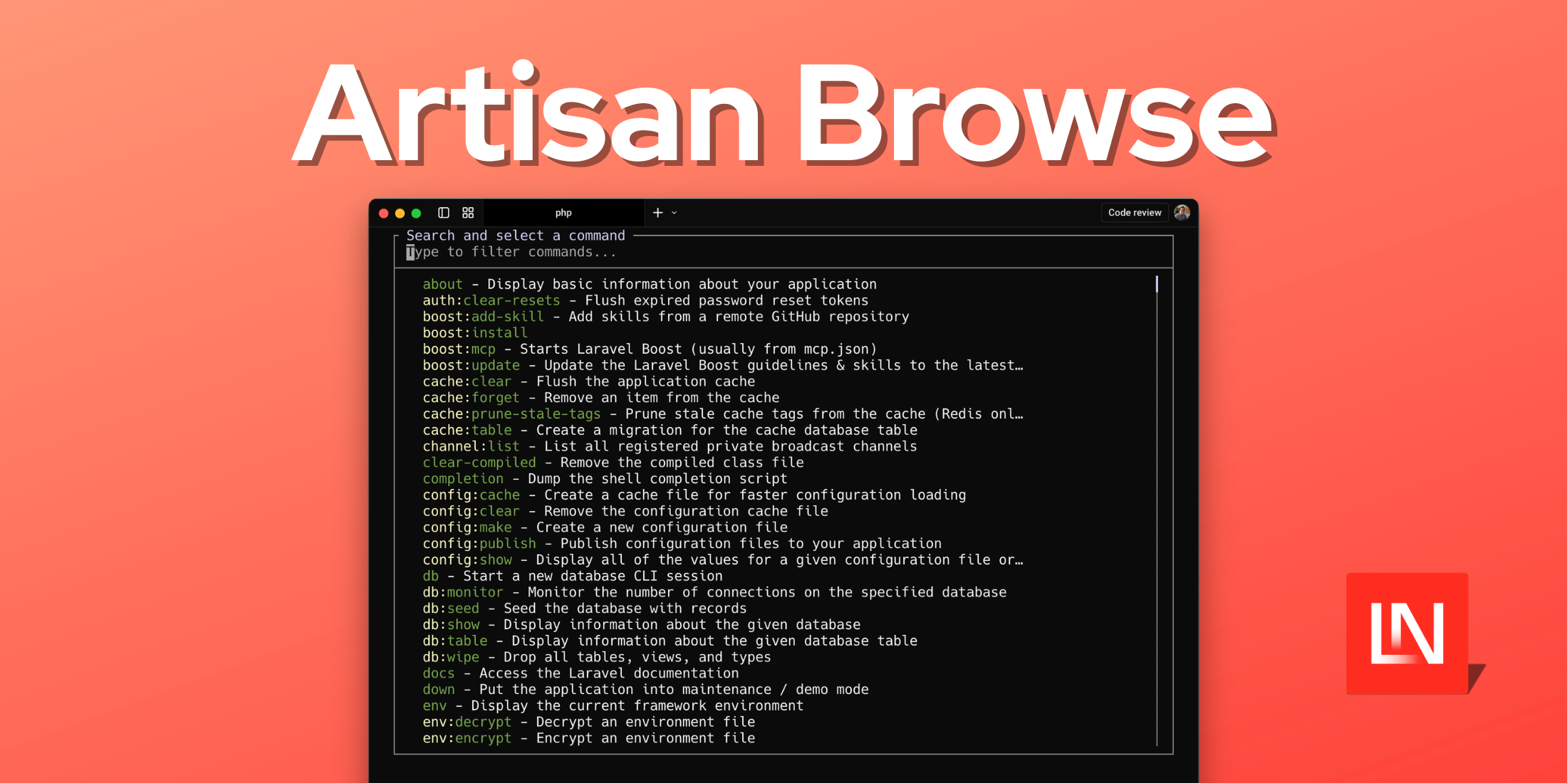 Browse and Execute Artisan Commands from an Interactive TUI