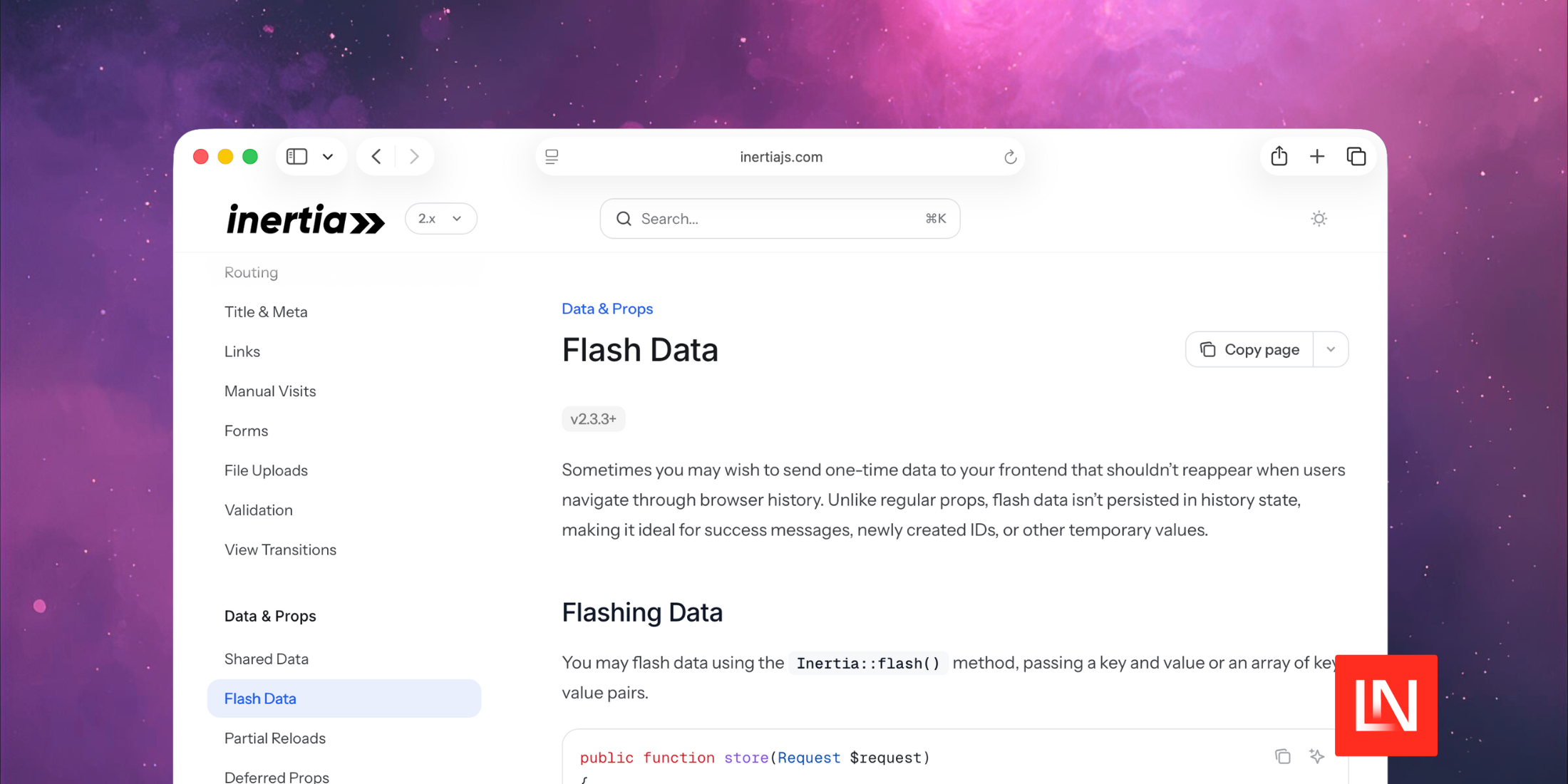 Flash Data in Inertia.js 2.3.3