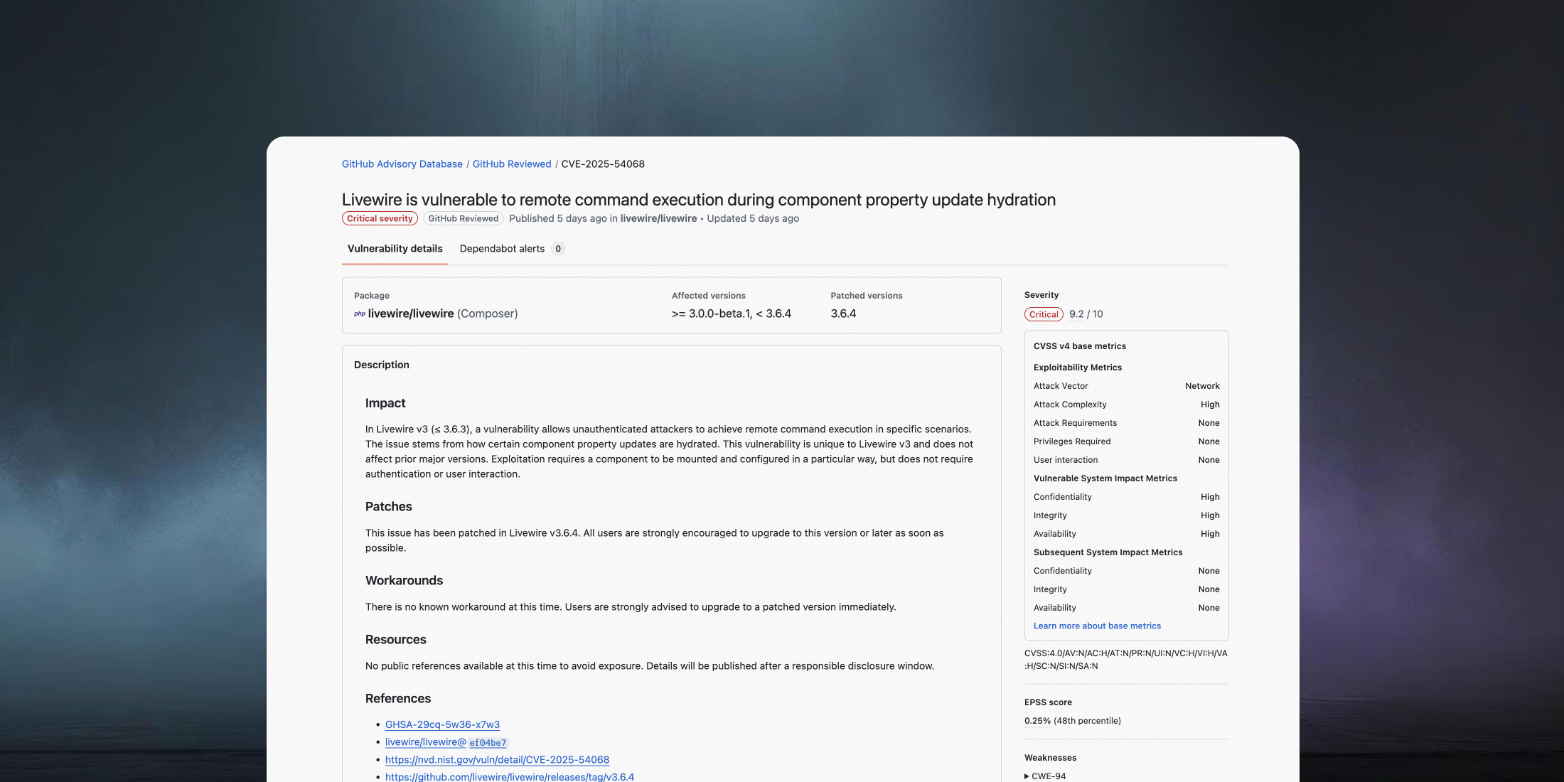 Livewire Security Vulnerability