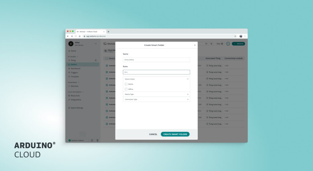 Organize your IoT fleet in Arduino® Cloud with Smart Folders