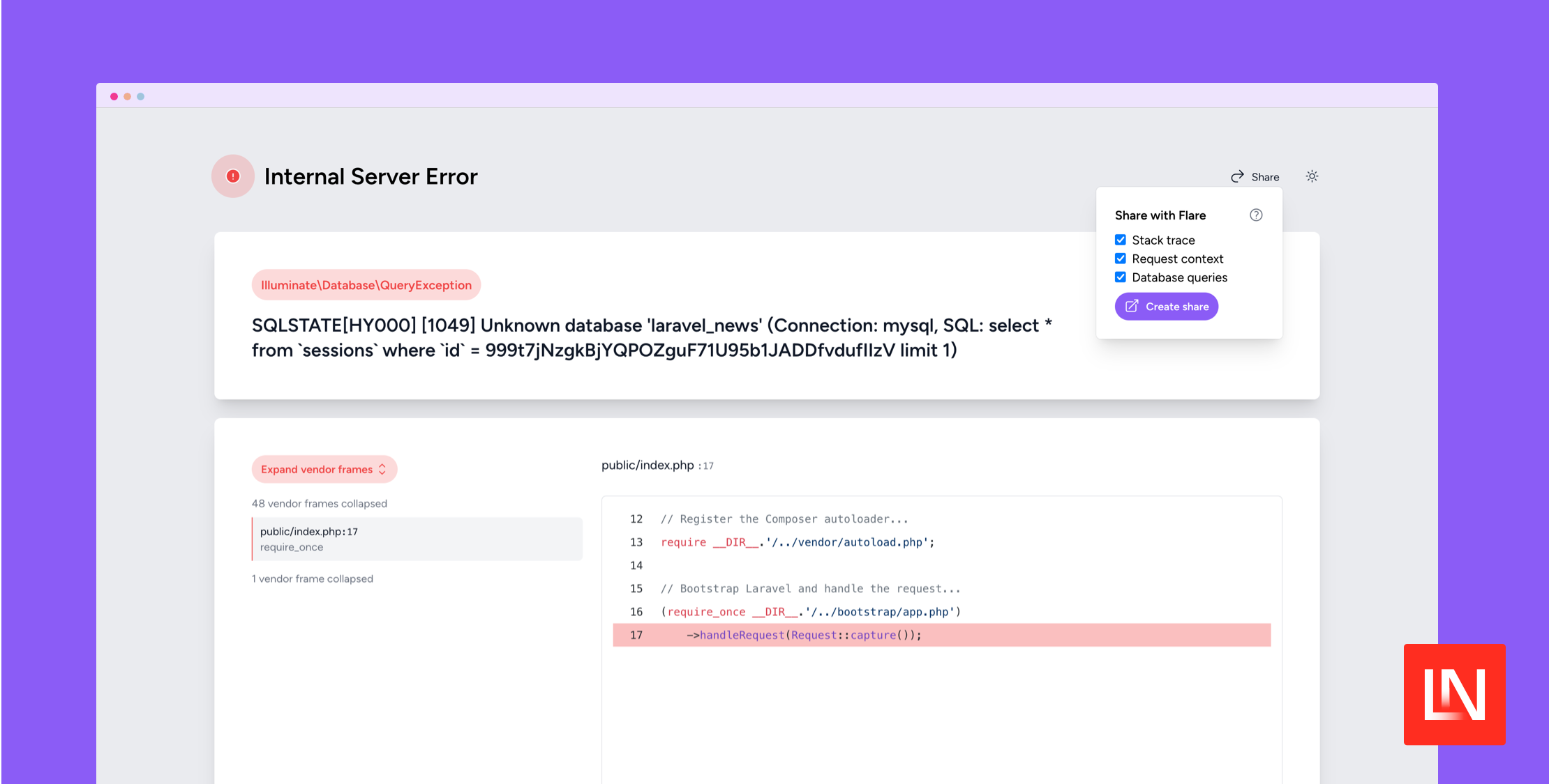 Share Error Package for Laravel's New Exception Page